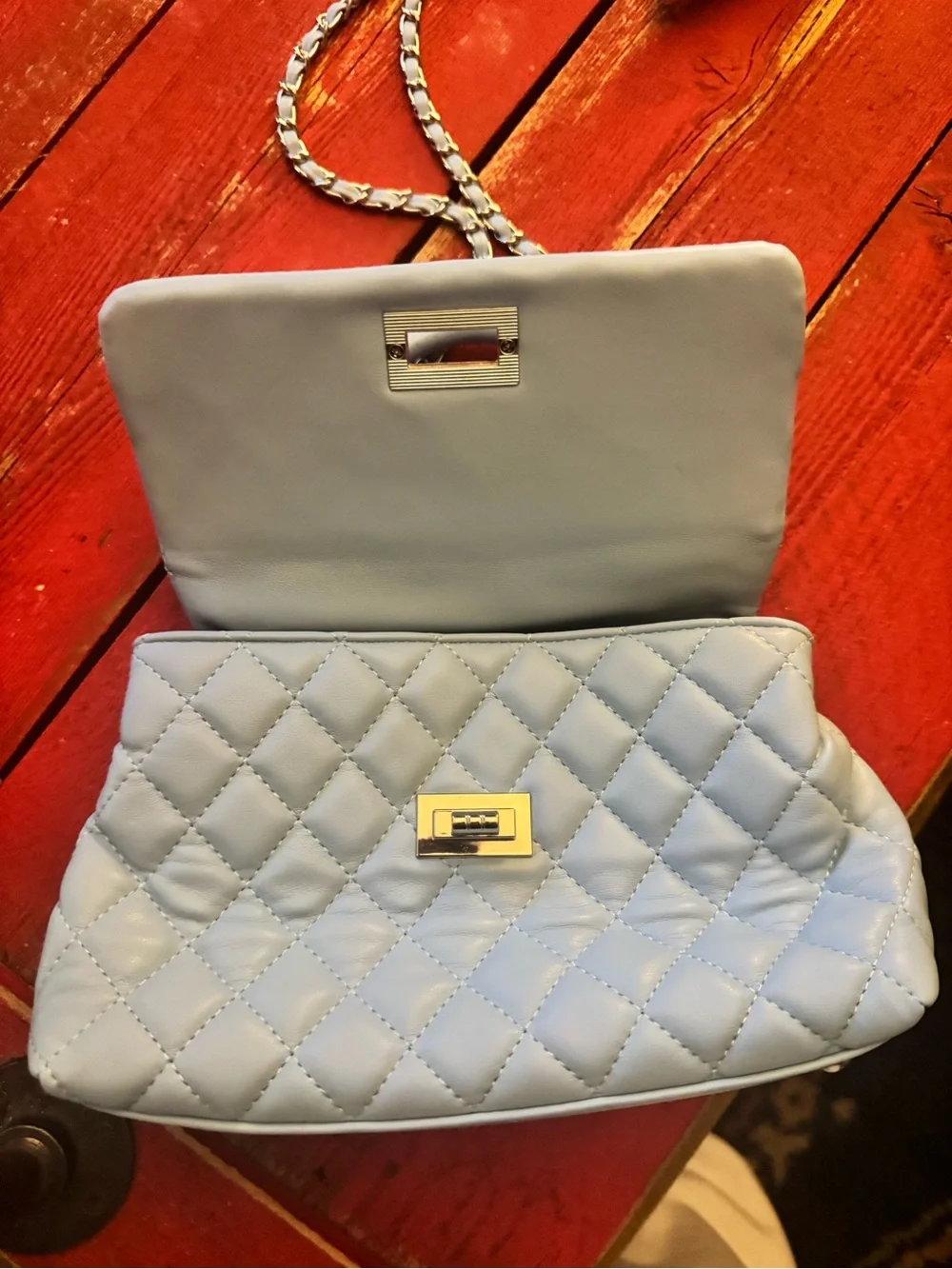 Quilted Light Blue Top Handle Crossbody Bag